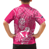New Zealand Silver Fern Rugby Custom Family Matching Off Shoulder Short Dress and Hawaiian Shirt Maori Tiki Pink Version
