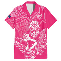 New Zealand Silver Fern Rugby Custom Family Matching Puletasi and Hawaiian Shirt Maori Tiki Pink Version