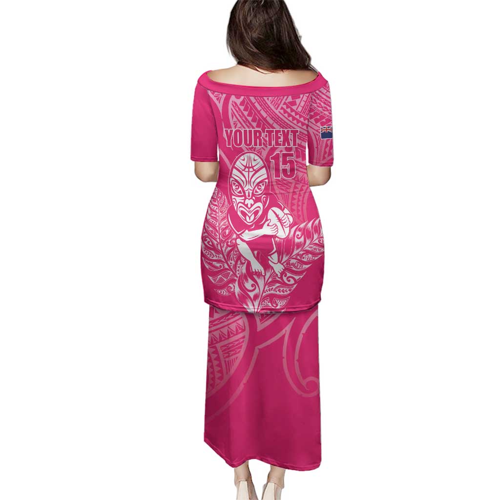 New Zealand Silver Fern Rugby Custom Family Matching Puletasi and Hawaiian Shirt Maori Tiki Pink Version