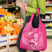 New Zealand Silver Fern Rugby Custom Grocery Bag Maori Tiki Pink Version