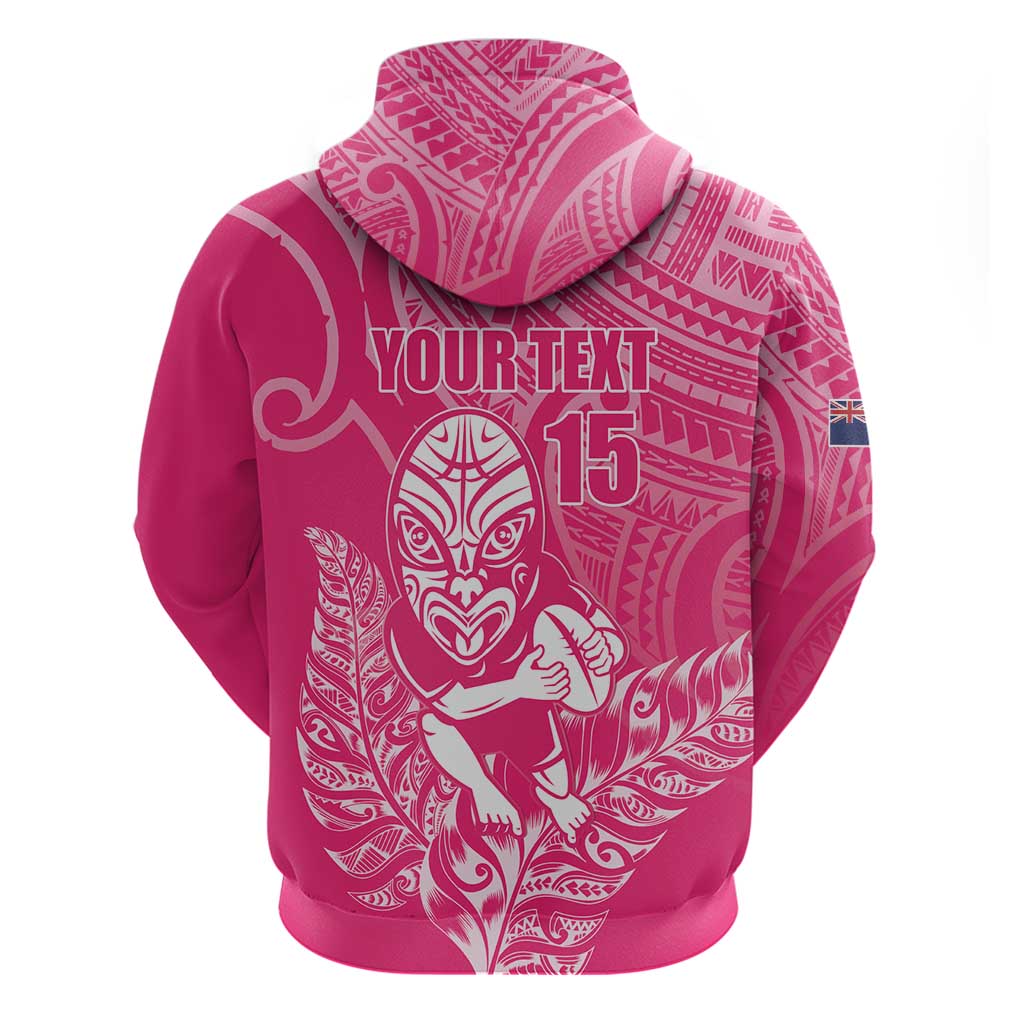 New Zealand Silver Fern Rugby Custom Hoodie Maori Tiki Pink Version