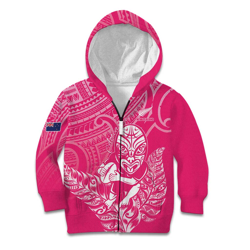 New Zealand Silver Fern Rugby Custom Kid Hoodie Maori Tiki Pink Version