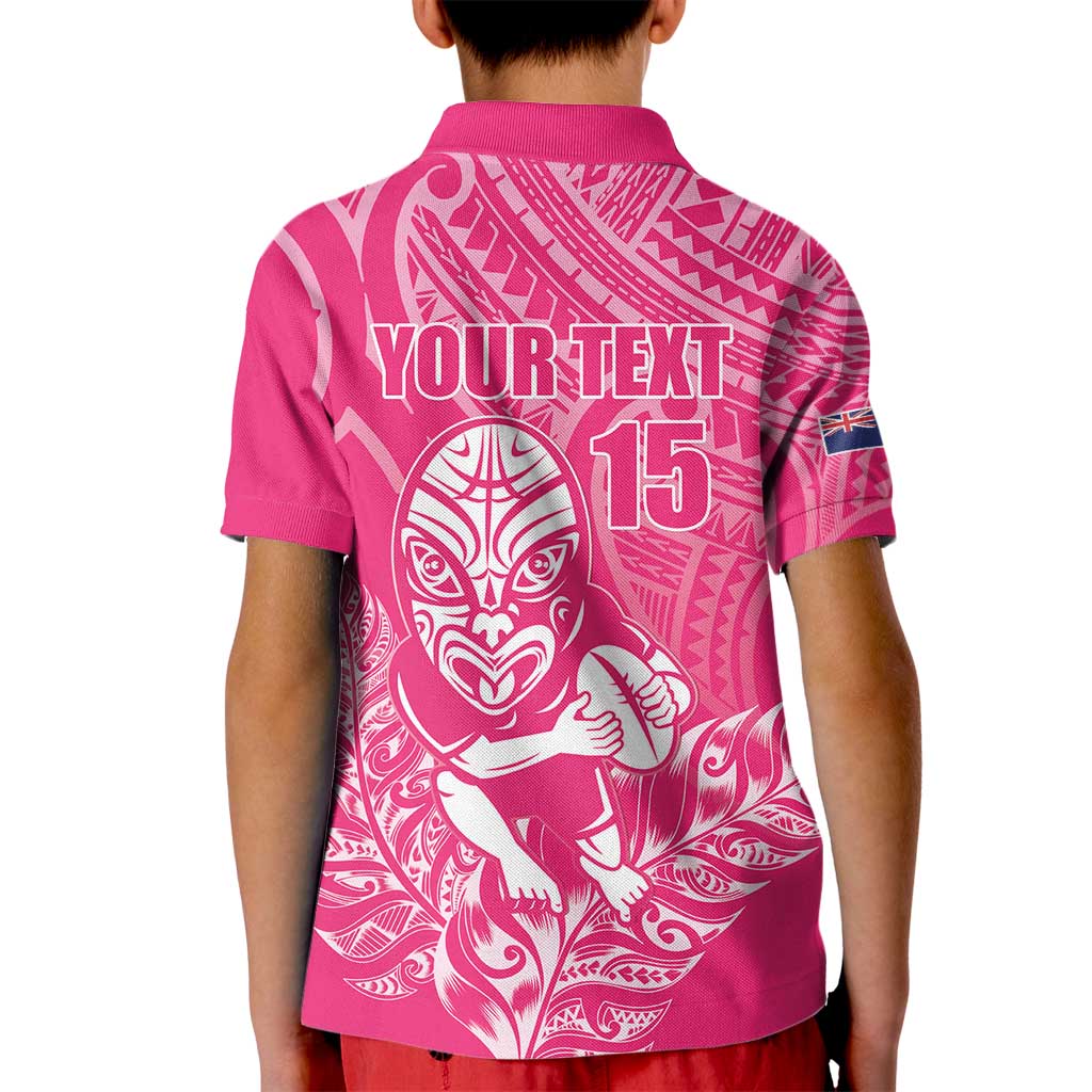 New Zealand Silver Fern Rugby Custom Kid Polo Shirt Maori Tiki Pink Version