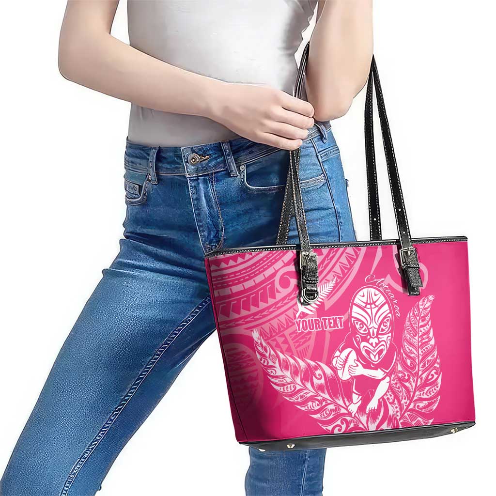 New Zealand Silver Fern Rugby Custom Leather Tote Bag Maori Tiki Pink Version