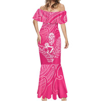 New Zealand Silver Fern Rugby Custom Mermaid Dress Maori Tiki Pink Version