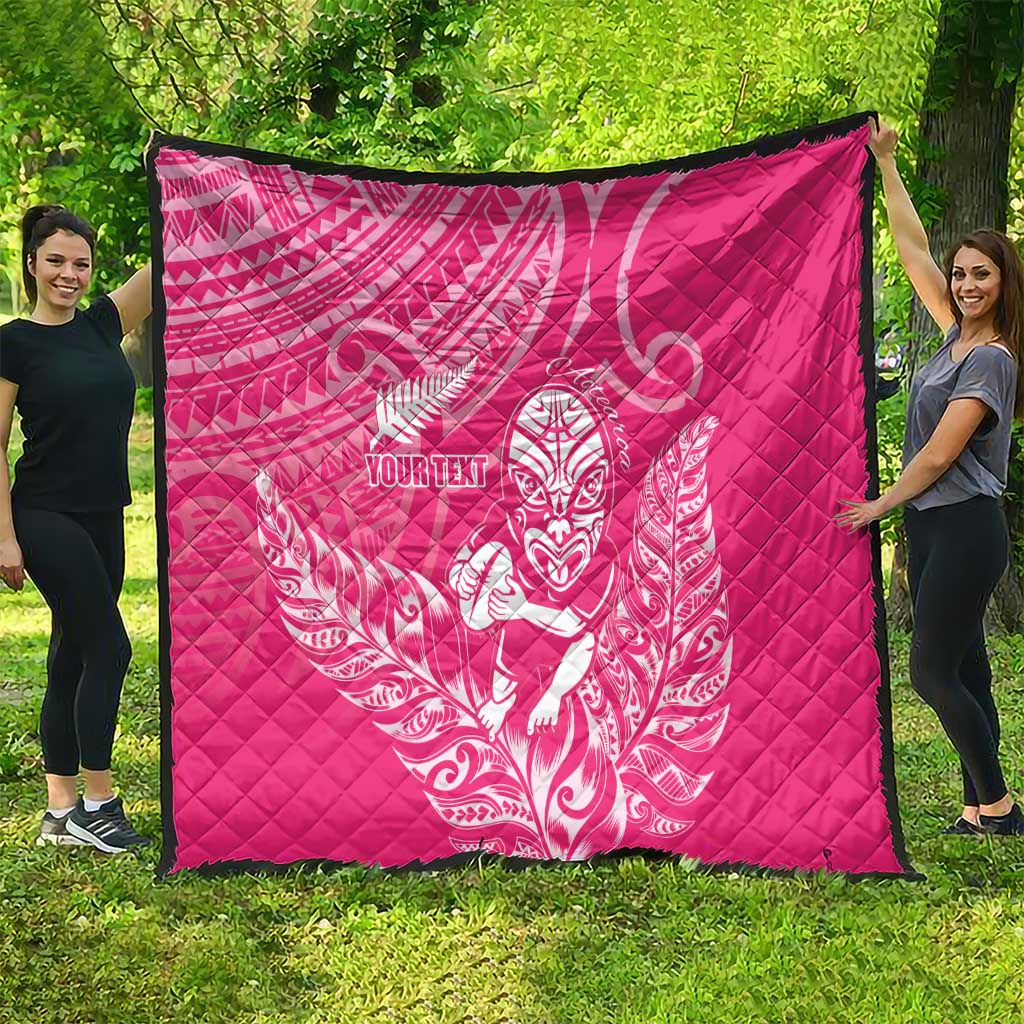 New Zealand Silver Fern Rugby Custom Quilt Maori Tiki Pink Version