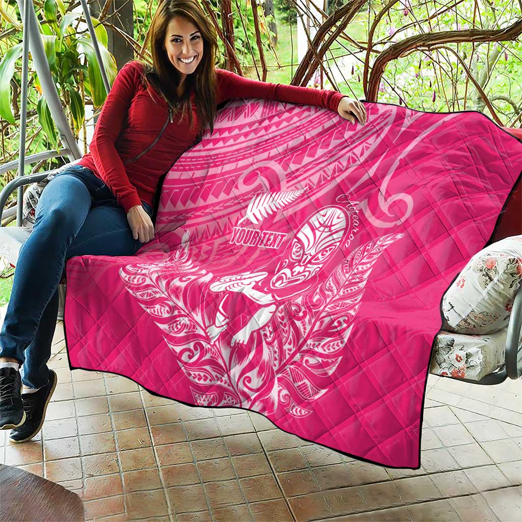 New Zealand Silver Fern Rugby Custom Quilt Maori Tiki Pink Version