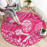 New Zealand Silver Fern Rugby Custom Round Carpet Maori Tiki Pink Version