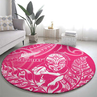 New Zealand Silver Fern Rugby Custom Round Carpet Maori Tiki Pink Version