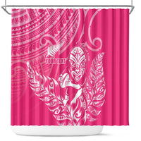New Zealand Silver Fern Rugby Custom Shower Curtain Maori Tiki Pink Version