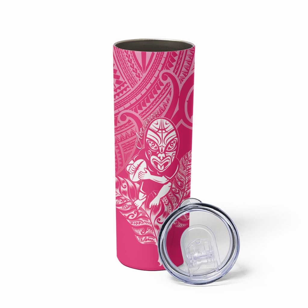 New Zealand Silver Fern Rugby Custom Skinny Tumbler Maori Tiki Pink Version