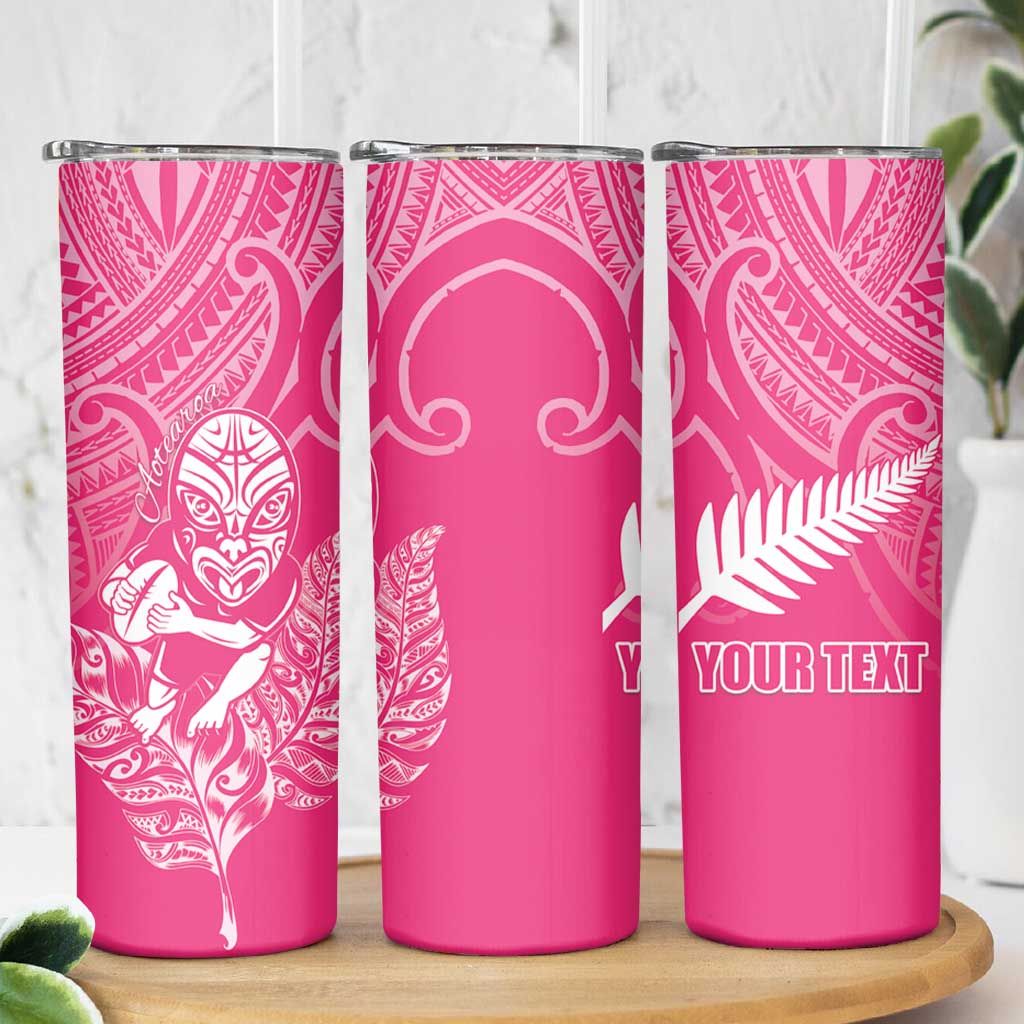 New Zealand Silver Fern Rugby Custom Skinny Tumbler Maori Tiki Pink Version