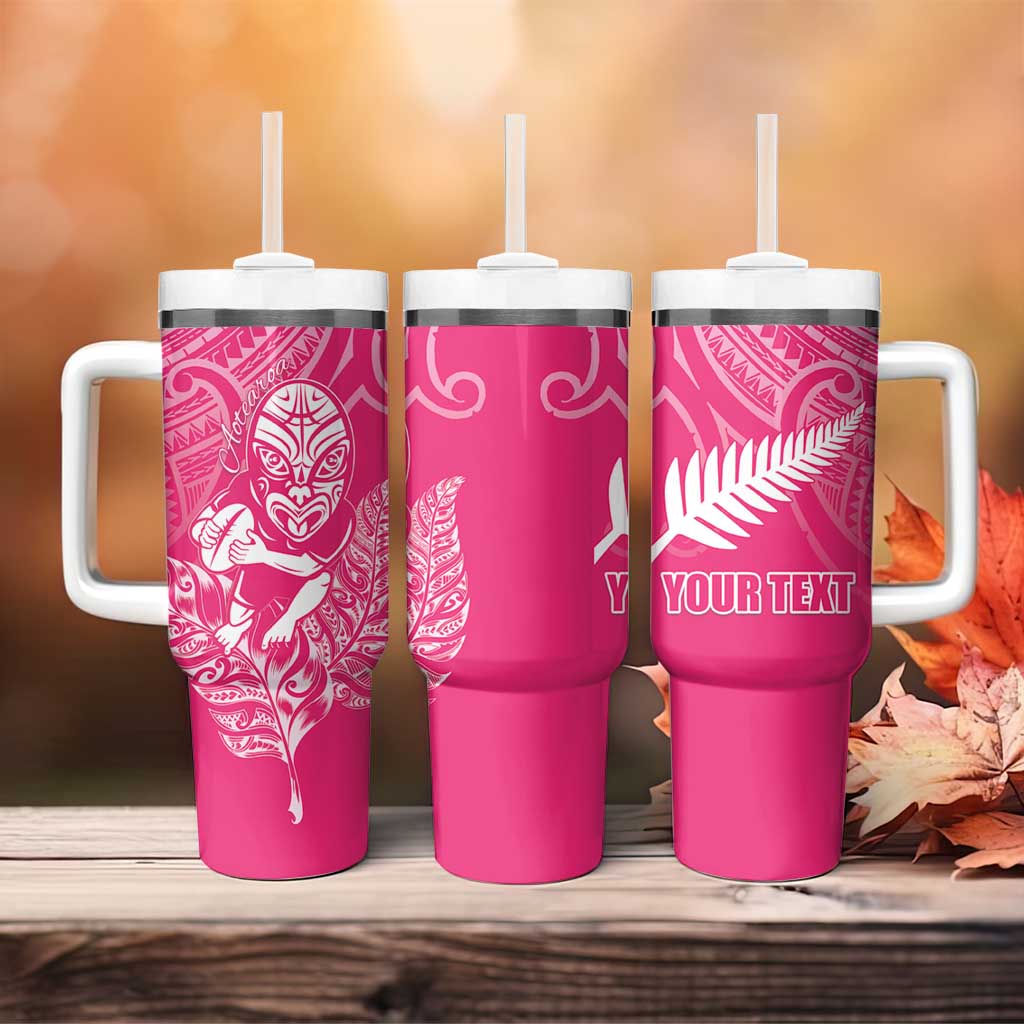 New Zealand Silver Fern Rugby Custom Tumbler With Handle Maori Tiki Pink Version