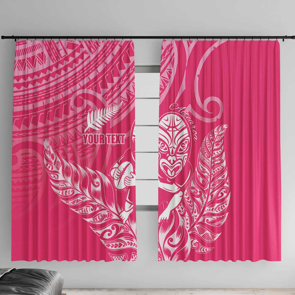 New Zealand Silver Fern Rugby Custom Window Curtain Maori Tiki Pink Version