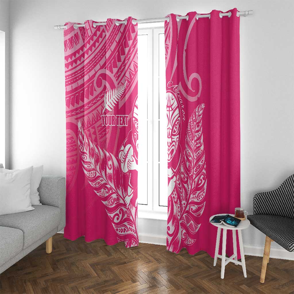 New Zealand Silver Fern Rugby Custom Window Curtain Maori Tiki Pink Version