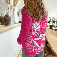 New Zealand Silver Fern Rugby Custom Women Casual Shirt Maori Tiki Pink Version