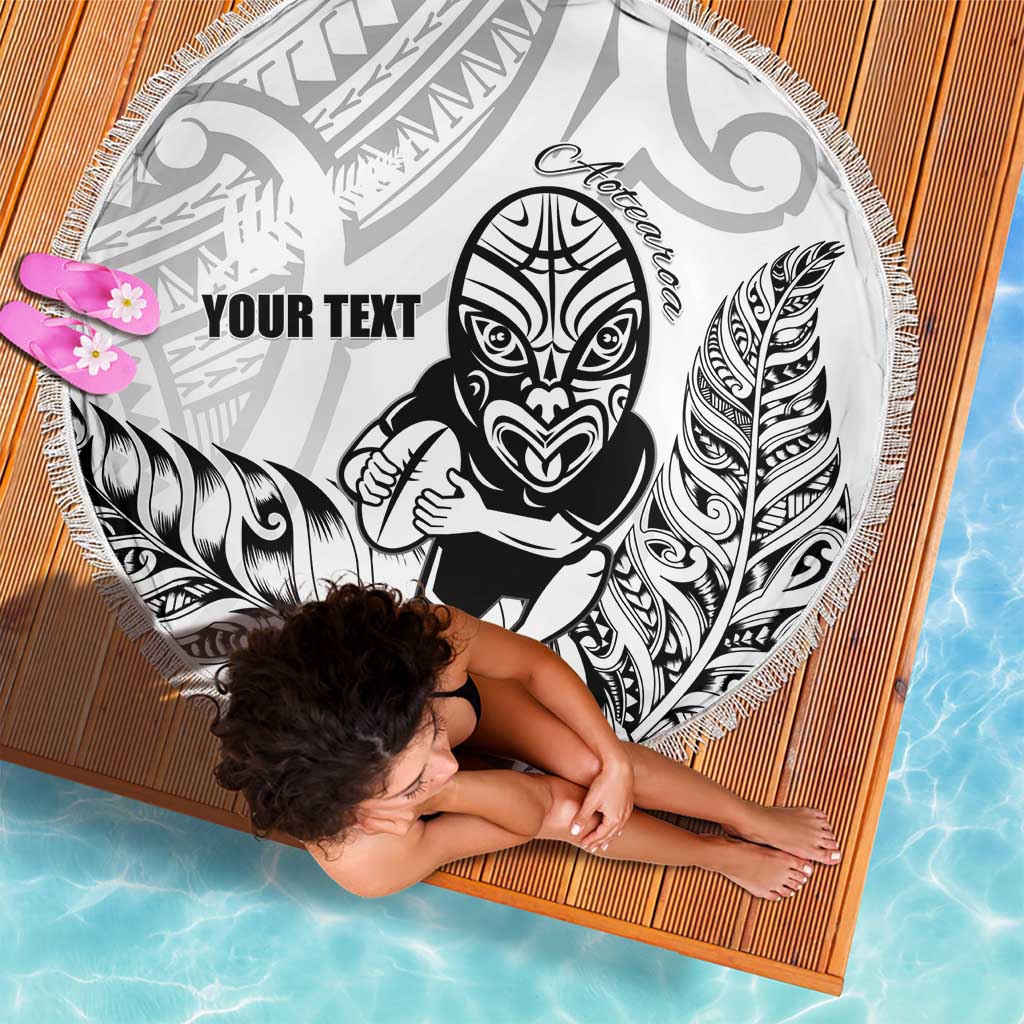 New Zealand Silver Fern Rugby Custom Beach Blanket Maori Tiki White Version