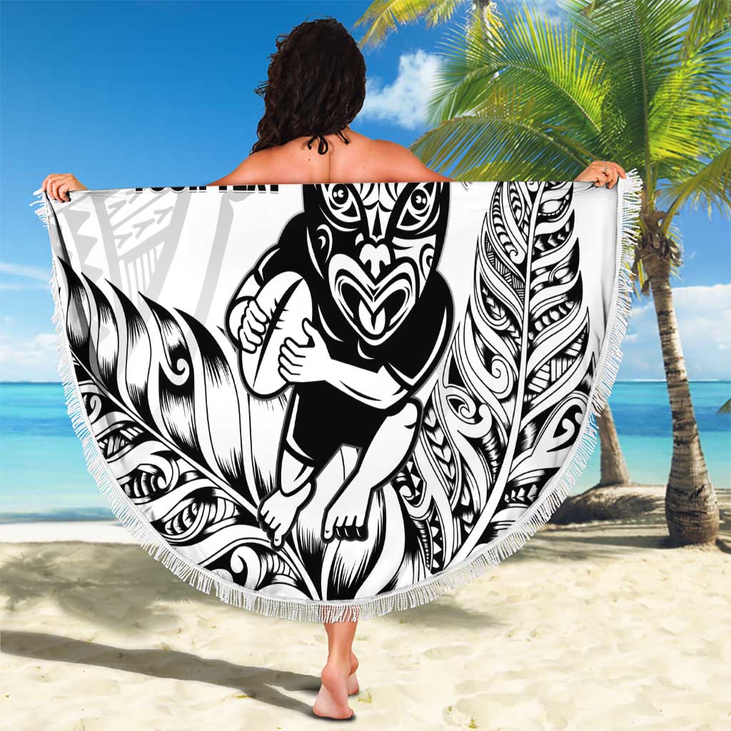 New Zealand Silver Fern Rugby Custom Beach Blanket Maori Tiki White Version