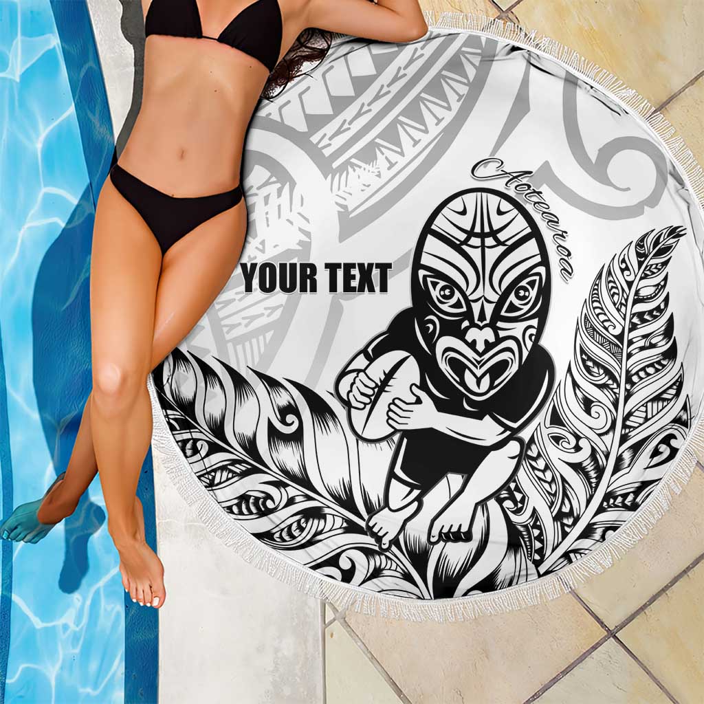 New Zealand Silver Fern Rugby Custom Beach Blanket Maori Tiki White Version
