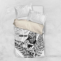 New Zealand Silver Fern Rugby Custom Bedding Set Maori Tiki White Version