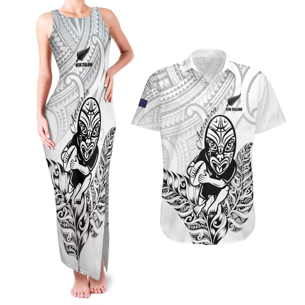 New Zealand Silver Fern Rugby Custom Couples Matching Tank Maxi Dress and Hawaiian Shirt Maori Tiki White Version