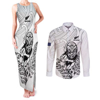 New Zealand Silver Fern Rugby Custom Couples Matching Tank Maxi Dress and Long Sleeve Button Shirt Maori Tiki White Version
