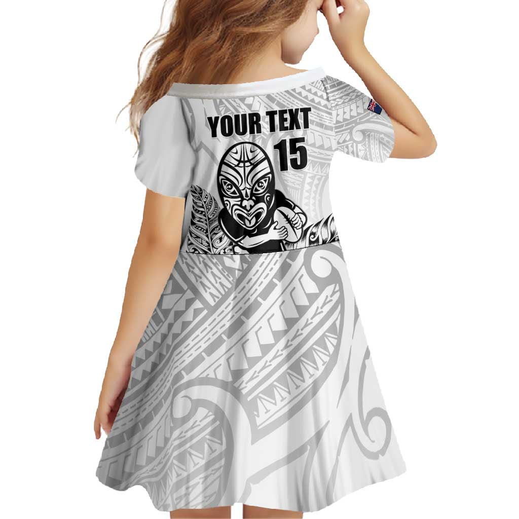 New Zealand Silver Fern Rugby Custom Family Matching Long Sleeve Bodycon Dress and Hawaiian Shirt Maori Tiki White Version