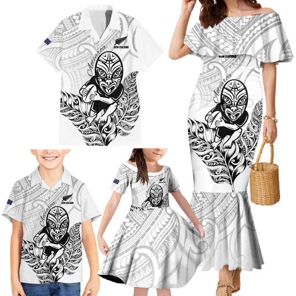 New Zealand Silver Fern Rugby Custom Family Matching Mermaid Dress and Hawaiian Shirt Maori Tiki White Version