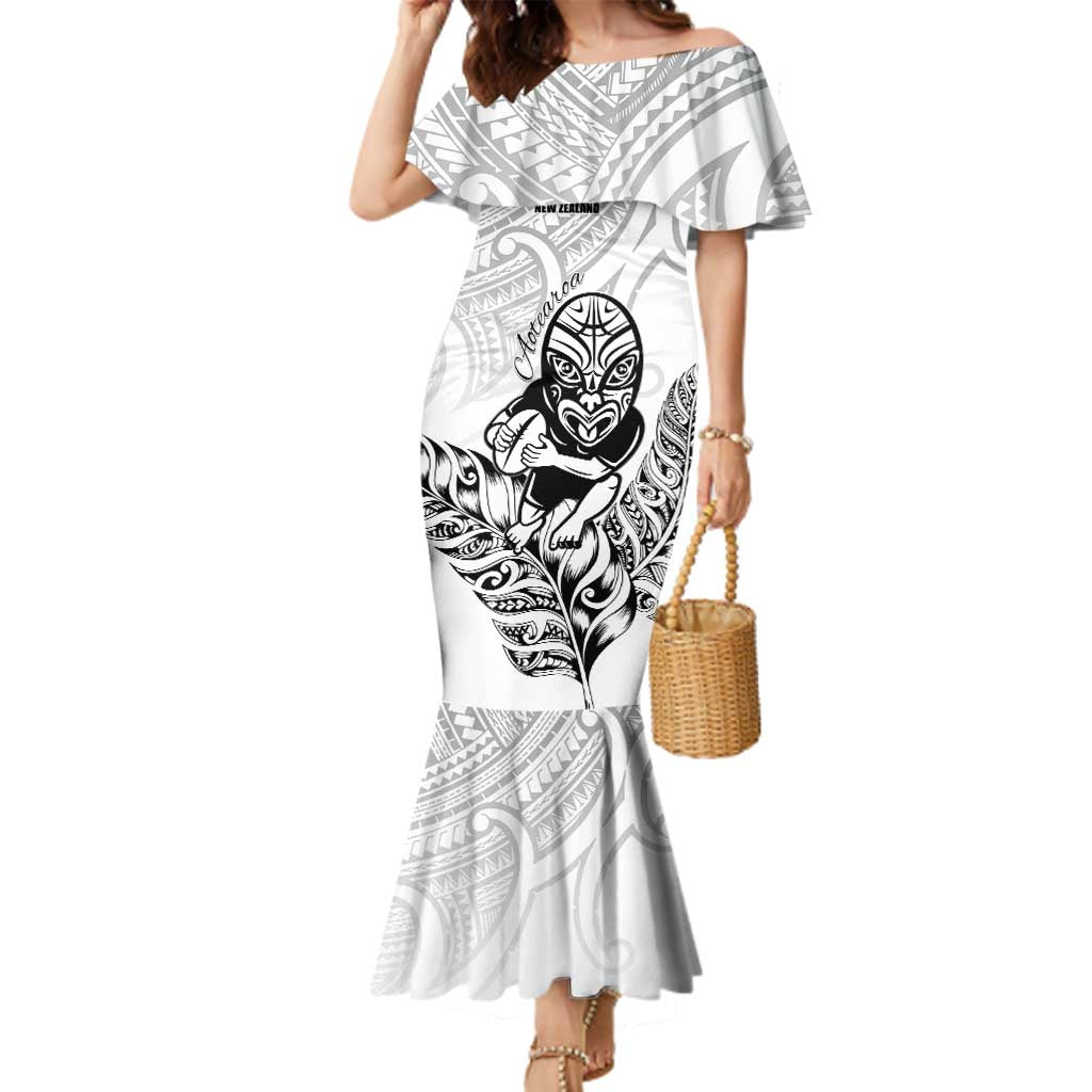 New Zealand Silver Fern Rugby Custom Family Matching Mermaid Dress and Hawaiian Shirt Maori Tiki White Version