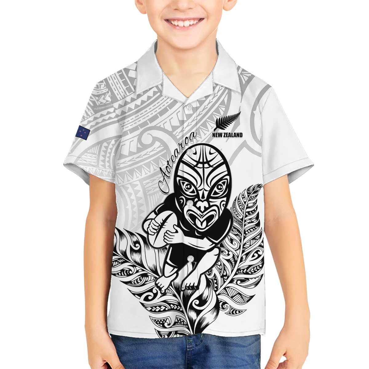 New Zealand Silver Fern Rugby Custom Family Matching Off The Shoulder Long Sleeve Dress and Hawaiian Shirt Maori Tiki White Version
