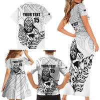 New Zealand Silver Fern Rugby Custom Family Matching Short Sleeve Bodycon Dress and Hawaiian Shirt Maori Tiki White Version