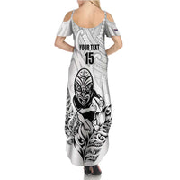 New Zealand Silver Fern Rugby Custom Family Matching Summer Maxi Dress and Hawaiian Shirt Maori Tiki White Version