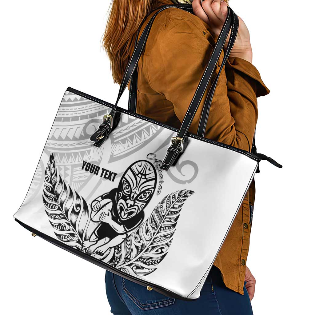 New Zealand Silver Fern Rugby Custom Leather Tote Bag Maori Tiki White Version