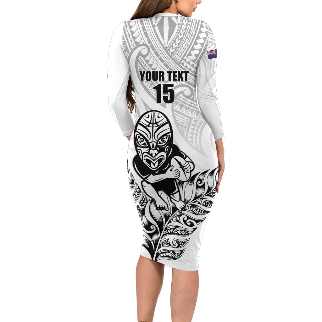 New Zealand Silver Fern Rugby Custom Long Sleeve Bodycon Dress Maori Tiki White Version