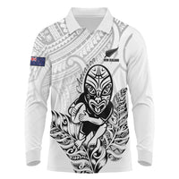New Zealand Silver Fern Rugby Custom Long Sleeve Polo Shirt Maori Tiki White Version