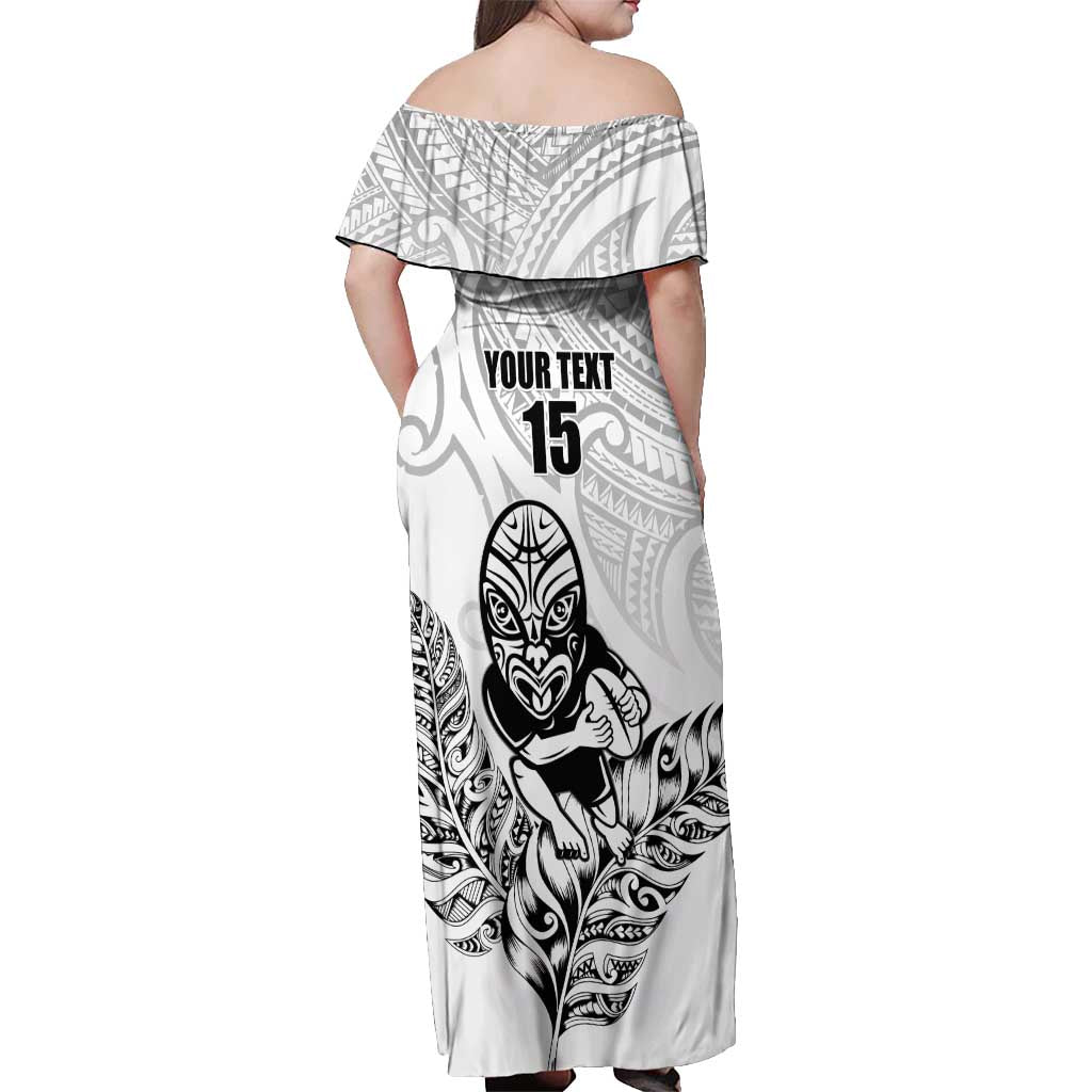 New Zealand Silver Fern Rugby Custom Off Shoulder Maxi Dress Maori Tiki White Version