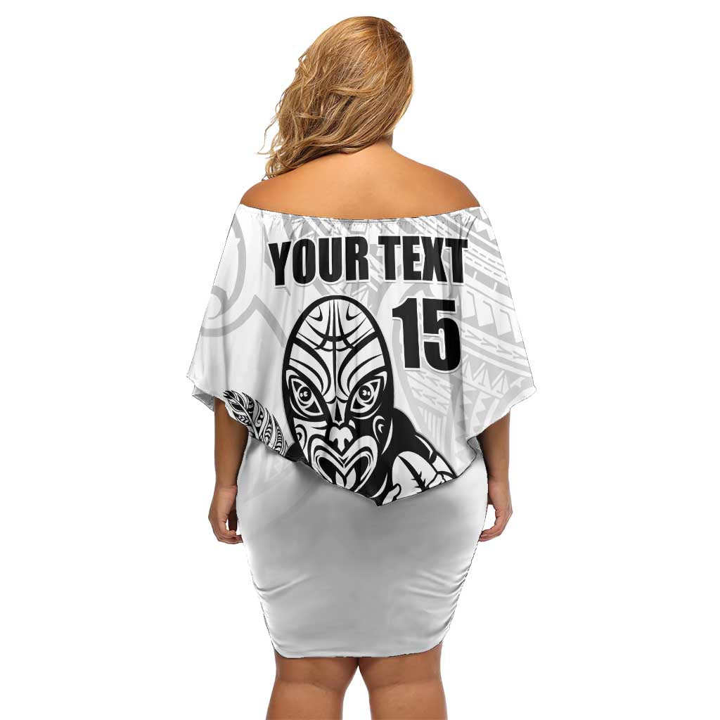 New Zealand Silver Fern Rugby Custom Off Shoulder Short Dress Maori Tiki White Version