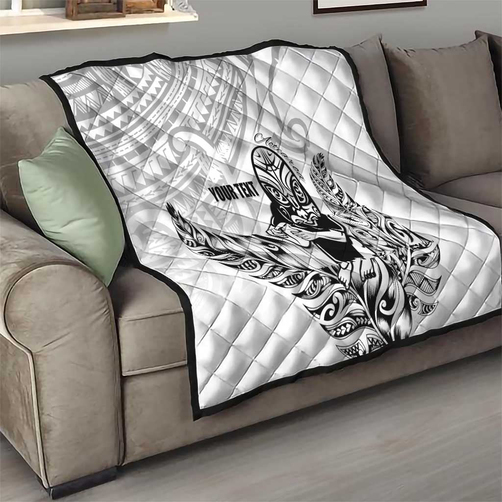 New Zealand Silver Fern Rugby Custom Quilt Maori Tiki White Version