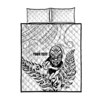 New Zealand Silver Fern Rugby Custom Quilt Bed Set Maori Tiki White Version