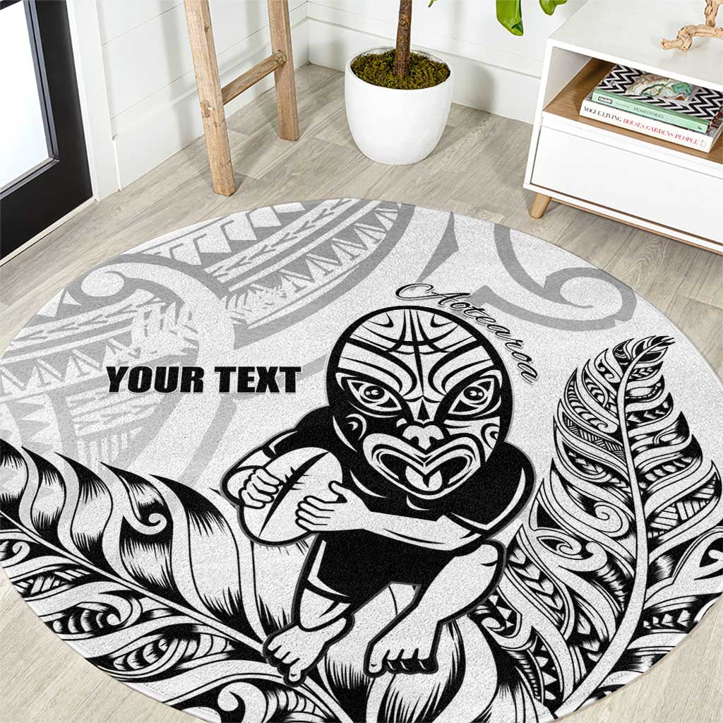 New Zealand Silver Fern Rugby Custom Round Carpet Maori Tiki White Version