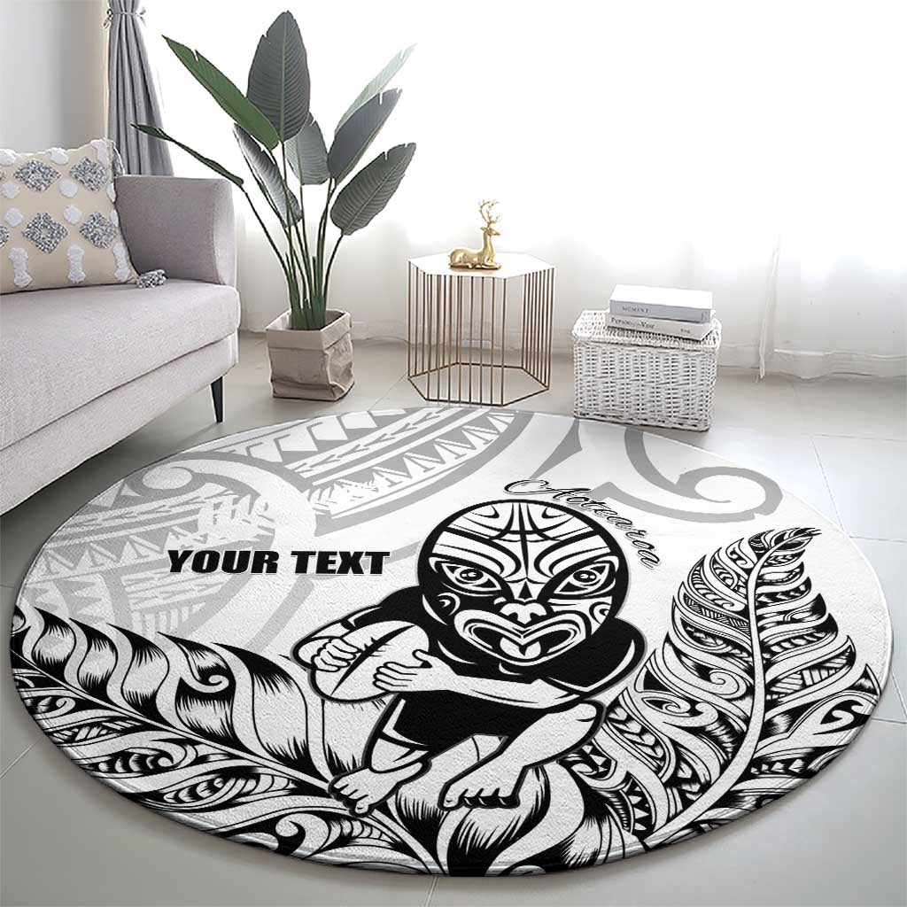 New Zealand Silver Fern Rugby Custom Round Carpet Maori Tiki White Version