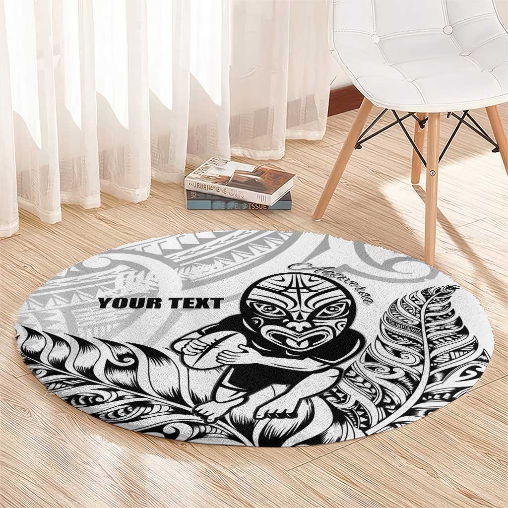 New Zealand Silver Fern Rugby Custom Round Carpet Maori Tiki White Version