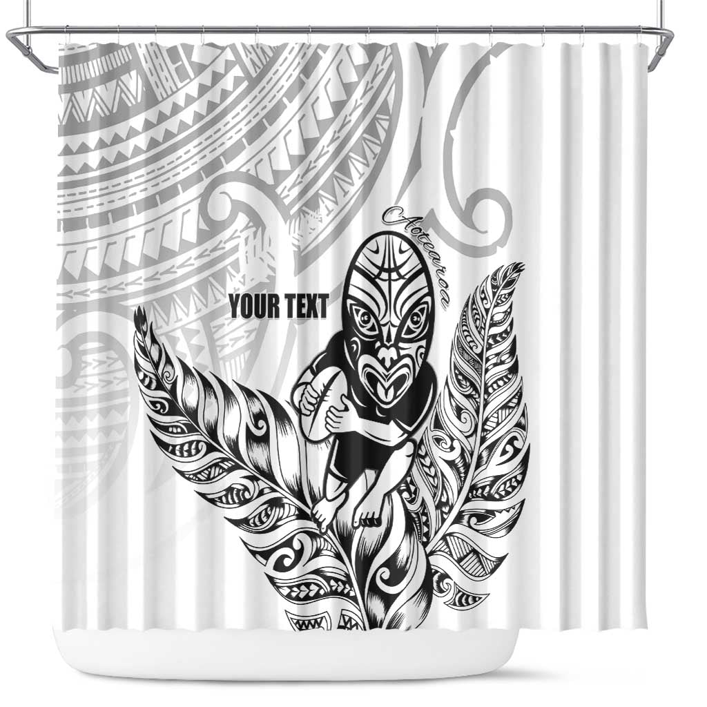New Zealand Silver Fern Rugby Custom Shower Curtain Maori Tiki White Version