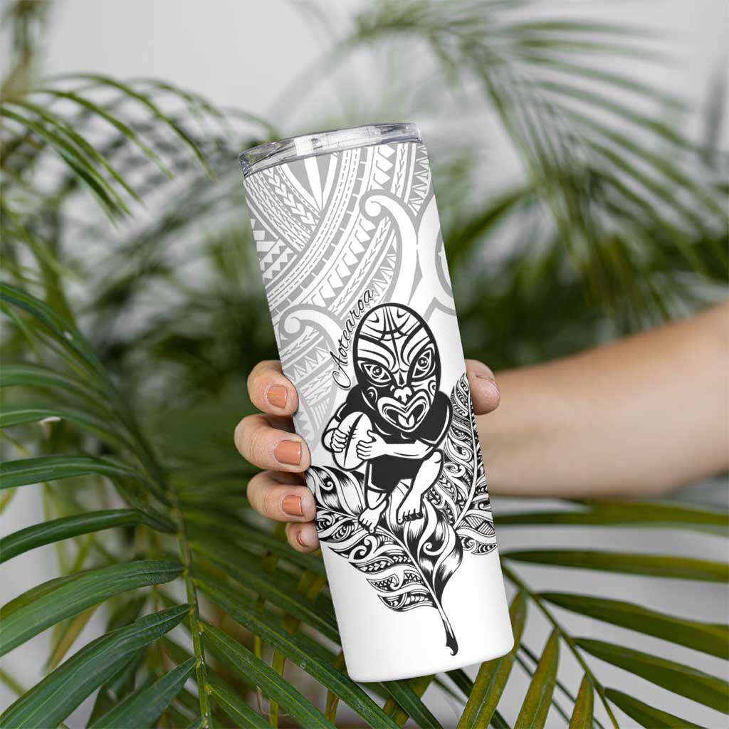 New Zealand Silver Fern Rugby Custom Skinny Tumbler Maori Tiki White Version