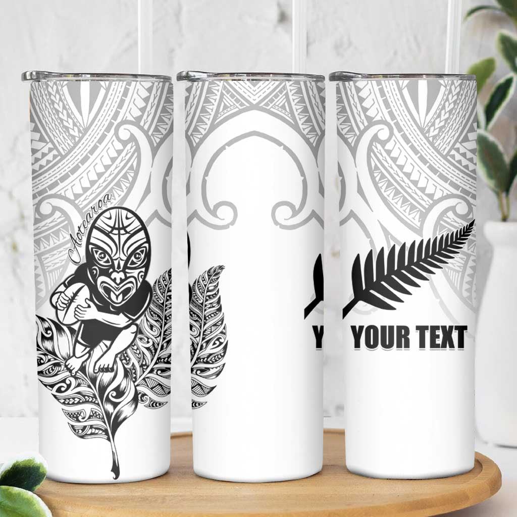 New Zealand Silver Fern Rugby Custom Skinny Tumbler Maori Tiki White Version