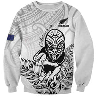 New Zealand Silver Fern Rugby Custom Sweatshirt Maori Tiki White Version