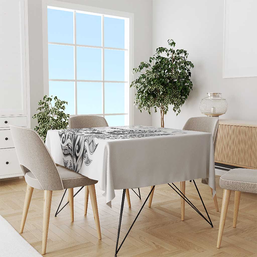 New Zealand Silver Fern Rugby Custom Tablecloth Maori Tiki White Version