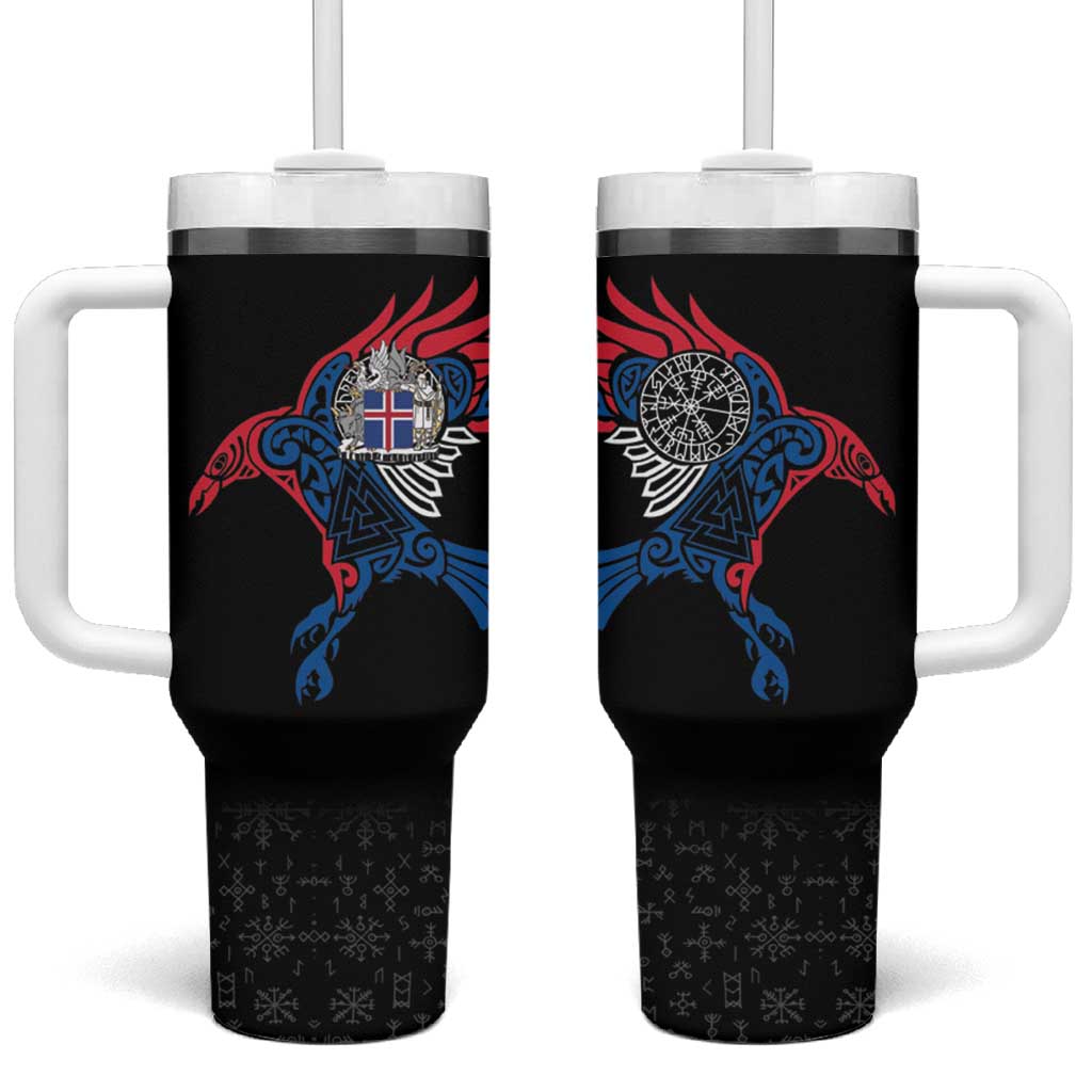Iceland Viking Culture Tumbler With Handle Norse Mythology Raven Tattoo