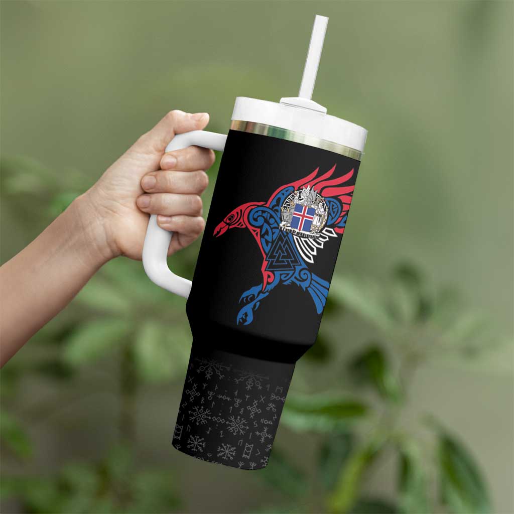 Iceland Viking Culture Tumbler With Handle Norse Mythology Raven Tattoo