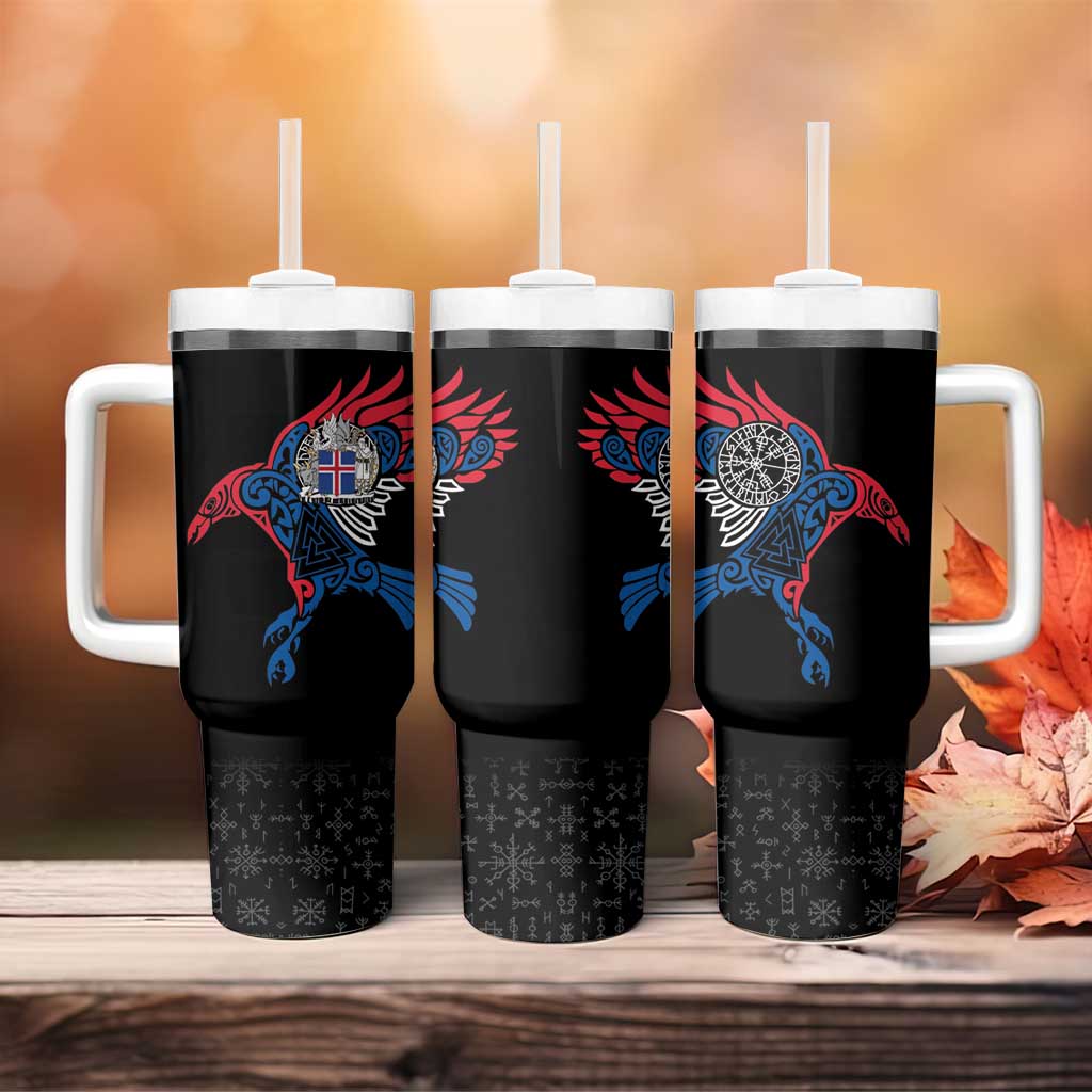 Iceland Viking Culture Tumbler With Handle Norse Mythology Raven Tattoo